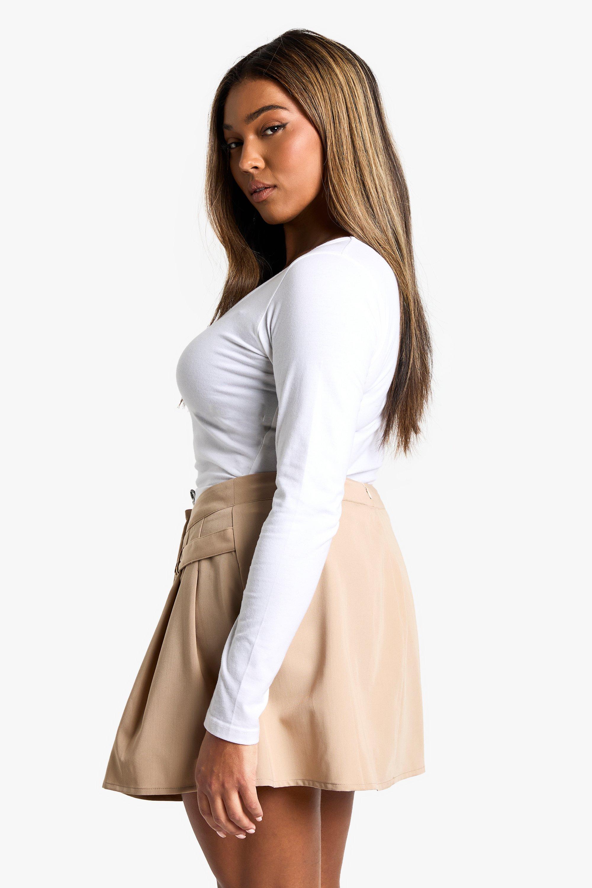 Plus Button Detail Pleated Mini Skirt | boohoo USA